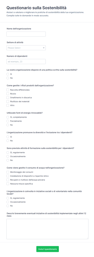 Questionario Sulla Sostenibilità