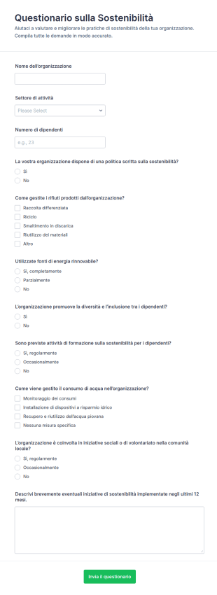 Questionario Sulla Sostenibilità