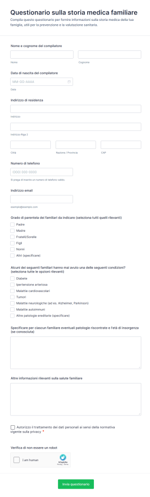 Questionario Sulla Storia Medica Familiare