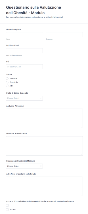 Questionario Sulla Valutazione Dell'Obesità Modulo