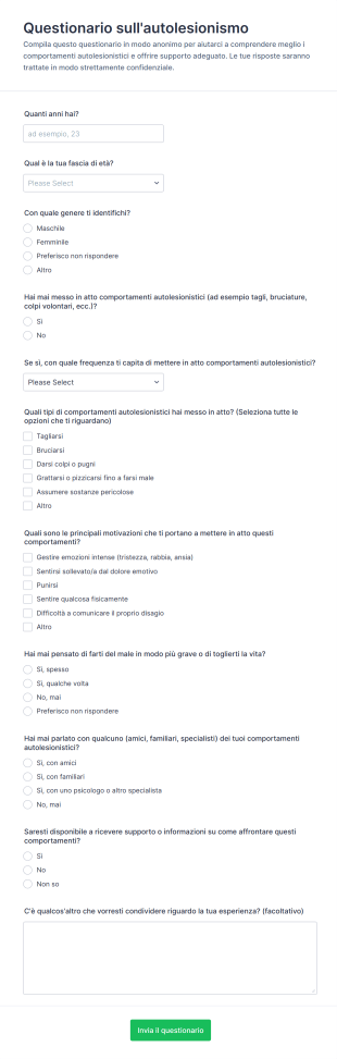 Questionario Sull'autolesionismo