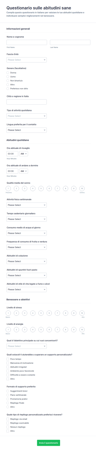 Questionario Sulle Abitudini Salutari