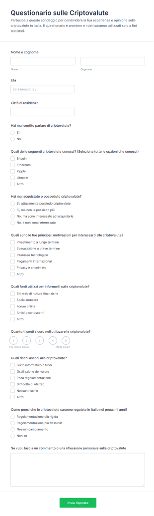 Questionario Sulle Criptovalute