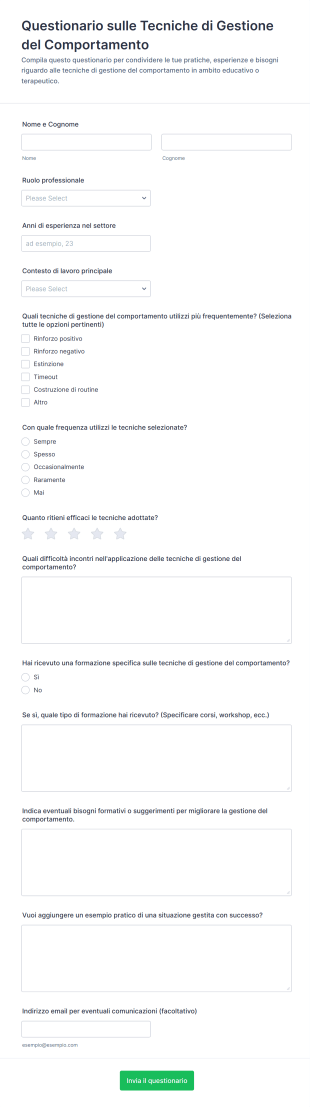 Questionario Sulle Tecniche Di Gestione Del Comportamento