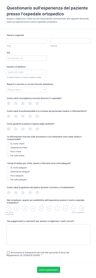 Questionario Sull'esperienza Del Paziente Presso L'ospedale Ortopedico