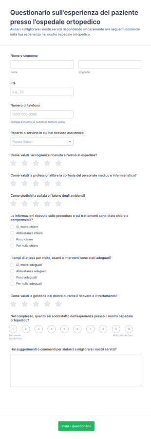 Questionario Sull'esperienza Del Paziente Presso L'ospedale Ortopedico
