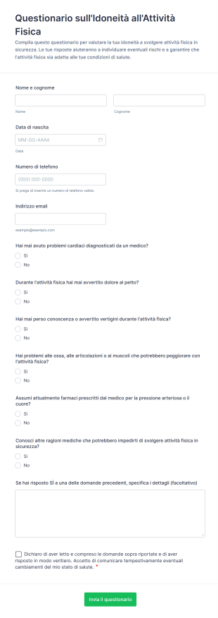 Questionario Sull'Idoneità All'Attività Fisica