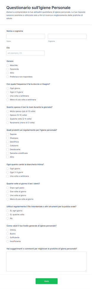 Questionario Sull'Igiene Personale