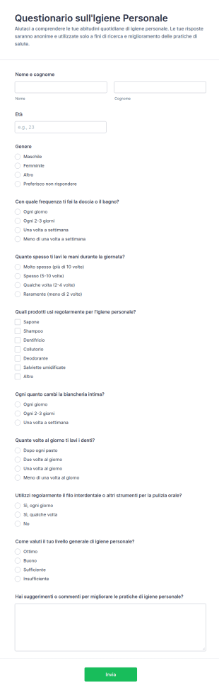 Questionario Sull'Igiene Personale
