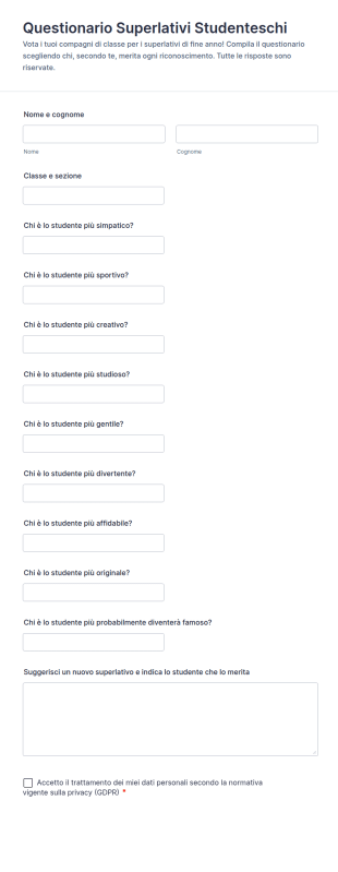 Questionario Superlativi Studenteschi