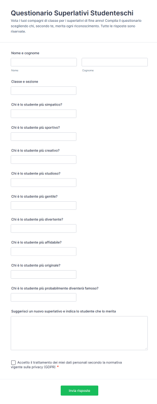 Questionario Superlativi Studenteschi