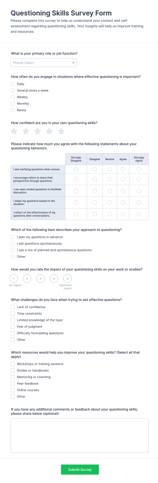 Questioning Skills Survey Form Template