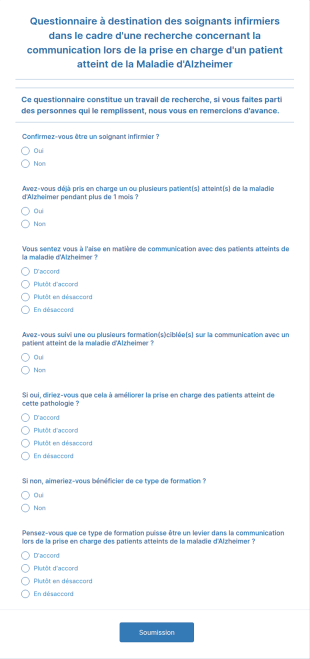 Questionnaire à Destination Des Soignants Infirmiers