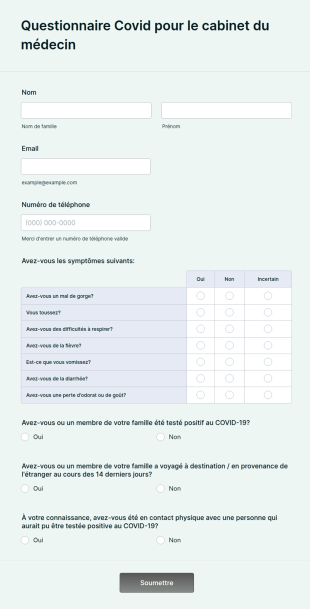 Questionnaire Covid Pour Le Cabinet Du Médecin