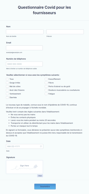 Questionnaire Covid Pour Les Fournisseurs