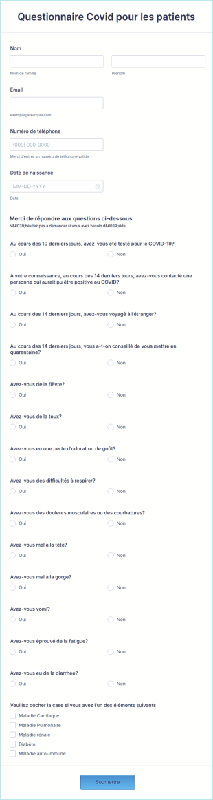 Questionnaire Covid Pour Les Patients