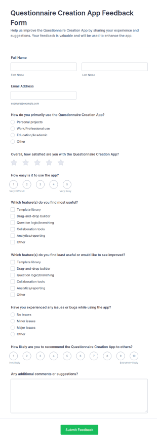 Questionnaire Creation App Feedback Form Template