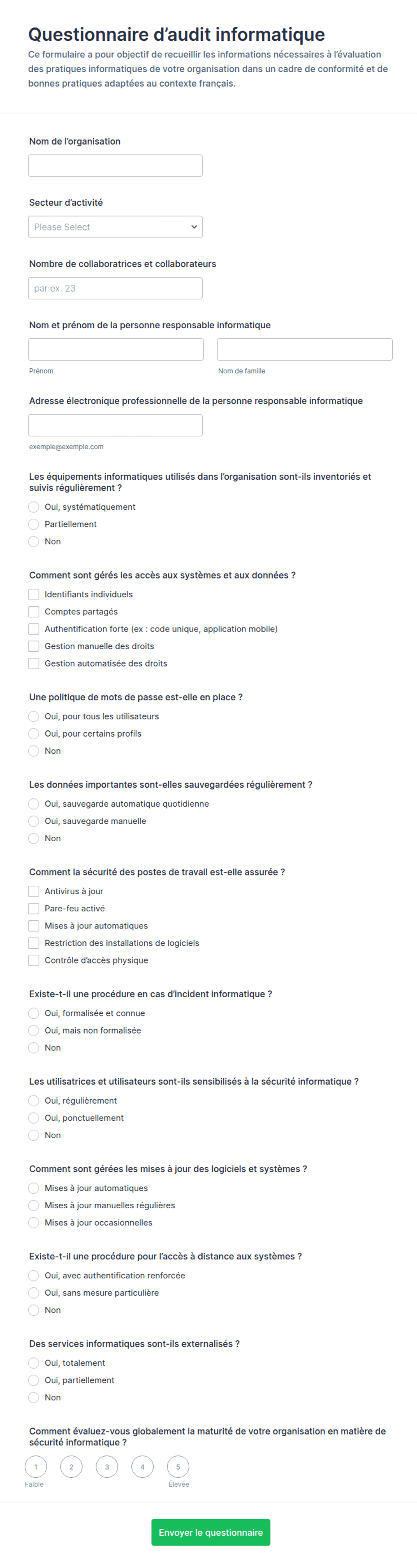 Questionnaire d’audit informatique | Jotform