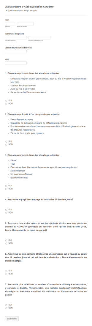 Questionnaire D'Auto Evaluation COVID19