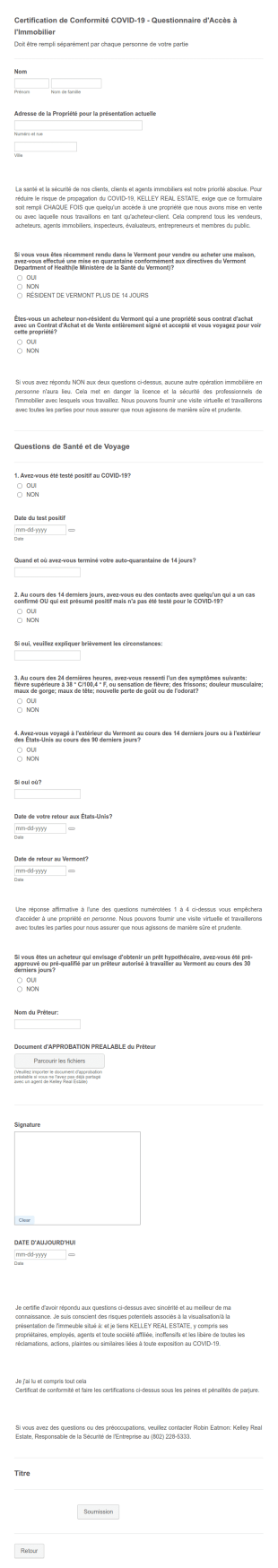 Questionnaire De Conformité COVID 19 Immobilier