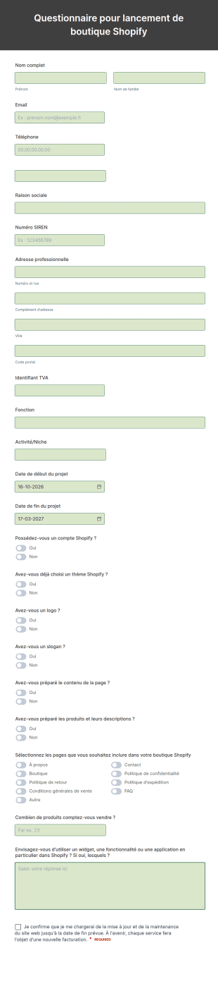 Questionnaire De Création De Boutique Shopify