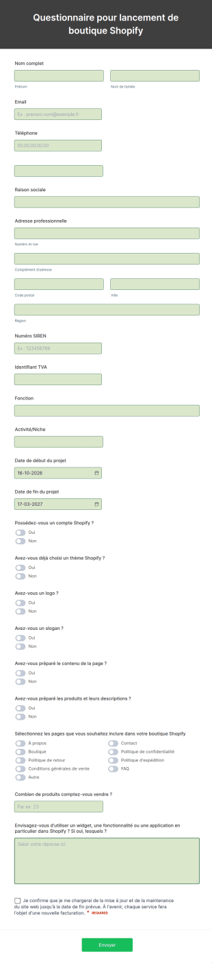 Questionnaire De Création De Boutique Shopify