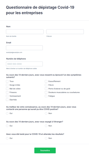 Questionnaire De Dépistage Covid 19 Pour Les Entreprises