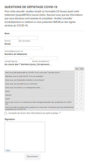 Questionnaire De Dépistage COVID 19