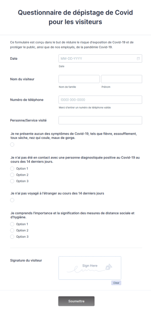 Questionnaire De Dépistage De Covid Pour Les Visiteurs