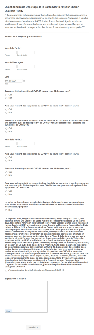 Questionnaire De Dépistage De La Santé COVID 19