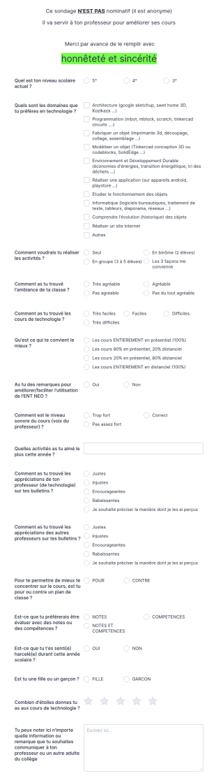 Questionnaire De Fin D'année