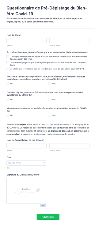 Questionnaire De Pré Dépistage Du Bien être Covid 19
