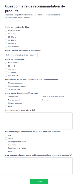 Questionnaire De Recommandation De Produits