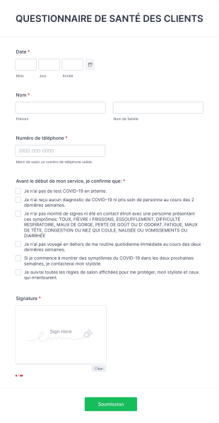 Questionnaire De Santé Du Client COVID 19 Form Template
