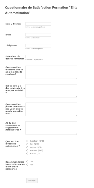 Questionnaire De Satisfaction Coaching Form Template