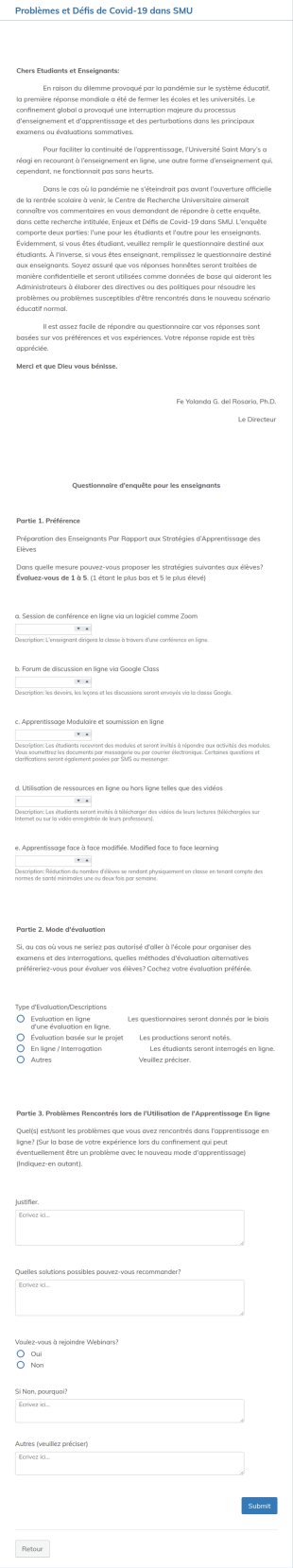 Questionnaire Des Enseignants Covid 19