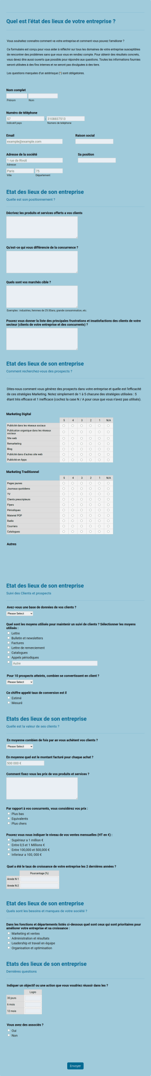 Questionnaire D'état D'une Entreprise