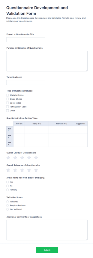 Questionnaire Development And Validation Form Template