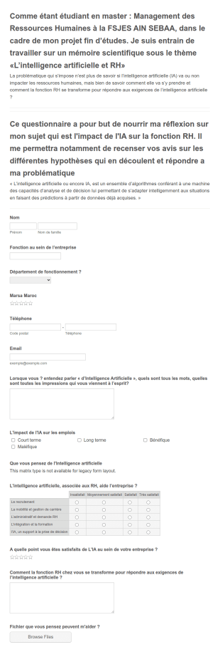 Questionnaire D'impact De L'IA Sur La Fonction RH