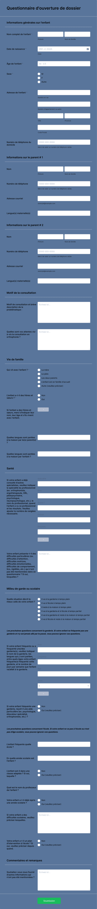 Questionnaire D'ouverture De Dossier