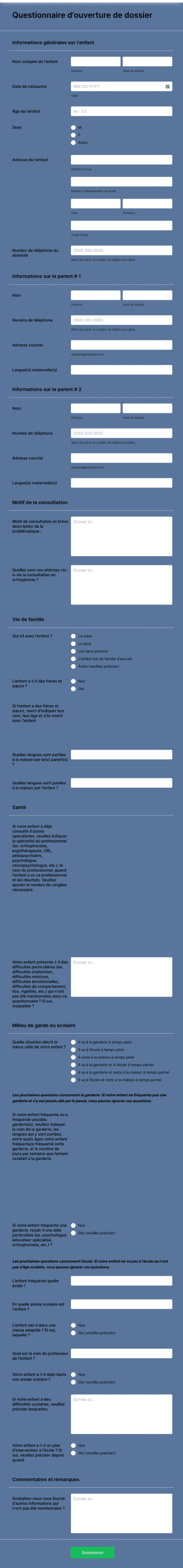 Questionnaire D'ouverture De Dossier