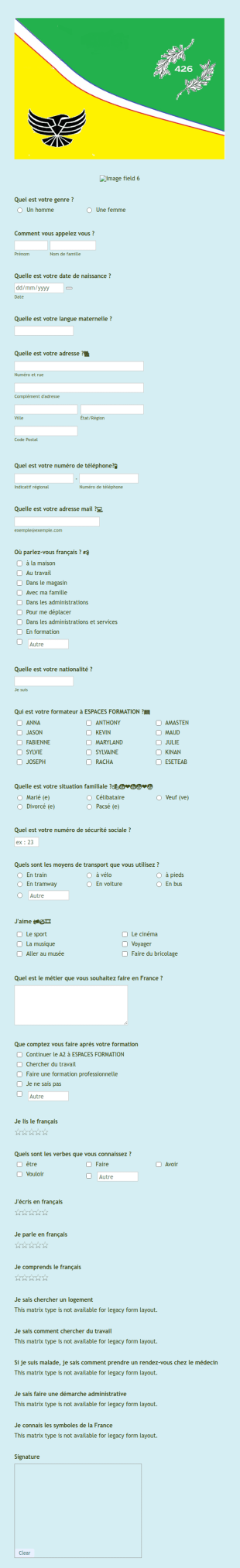 Questionnaire ESPACES FORMATION