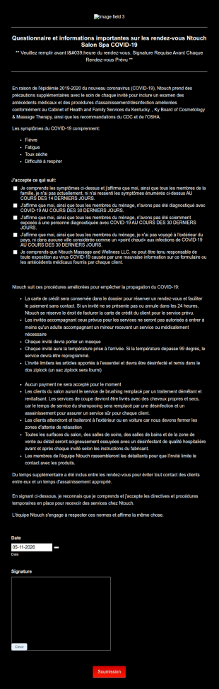Questionnaire Et Informations Importantes Sur Les Rendez Vous Ntouch Salon Spa COVID 19