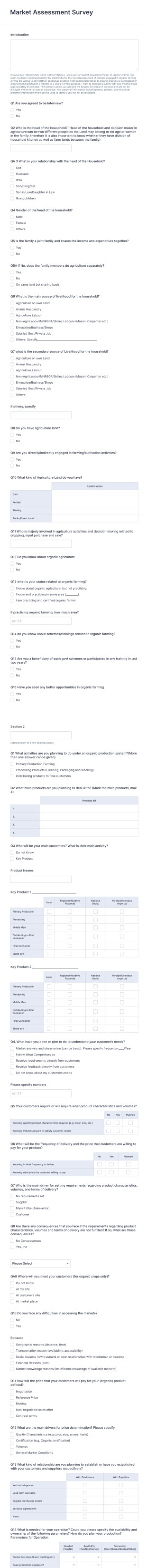 Organic Farming Market Assessment Survey Form Template