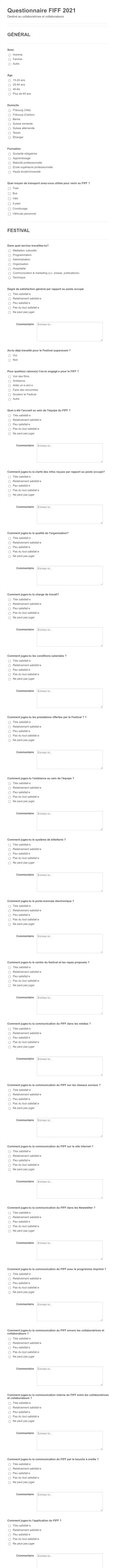 Questionnaire FIFF 2021 Form Template