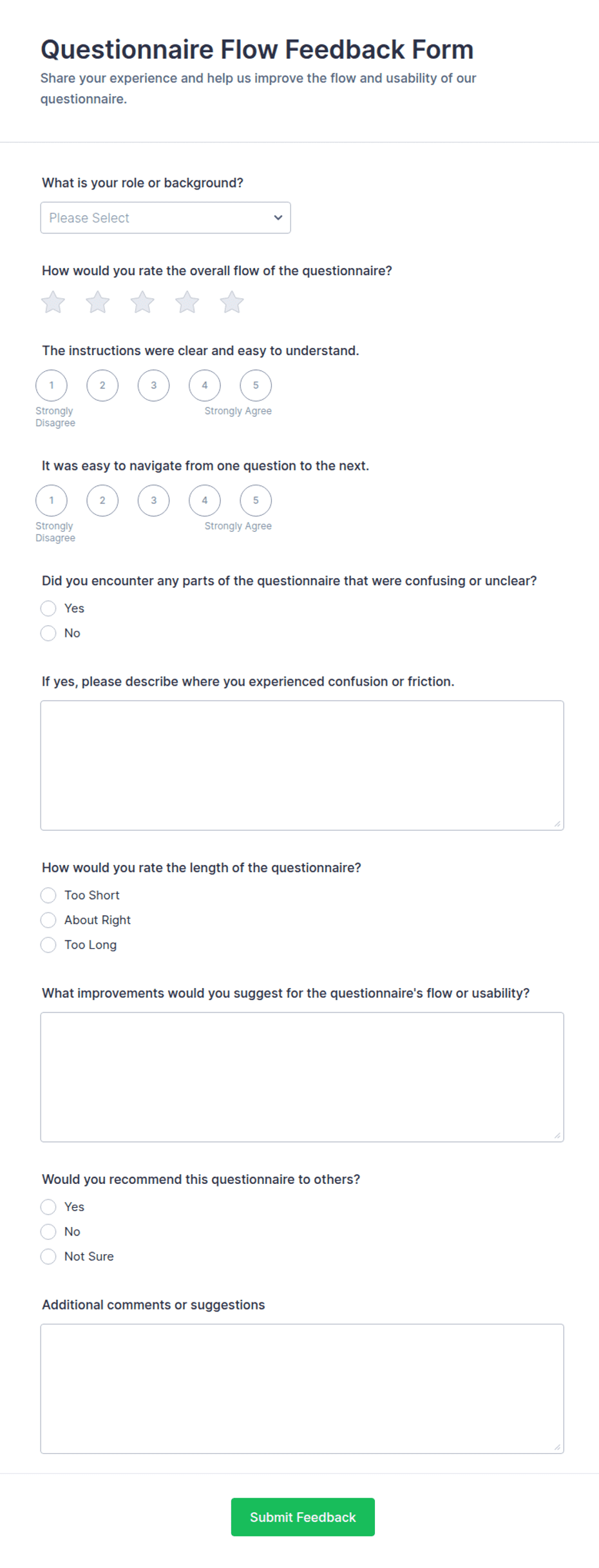 Questionnaire Flow Feedback Form Template | Jotform
