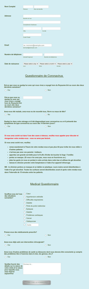 Questionnaire Médical Covid