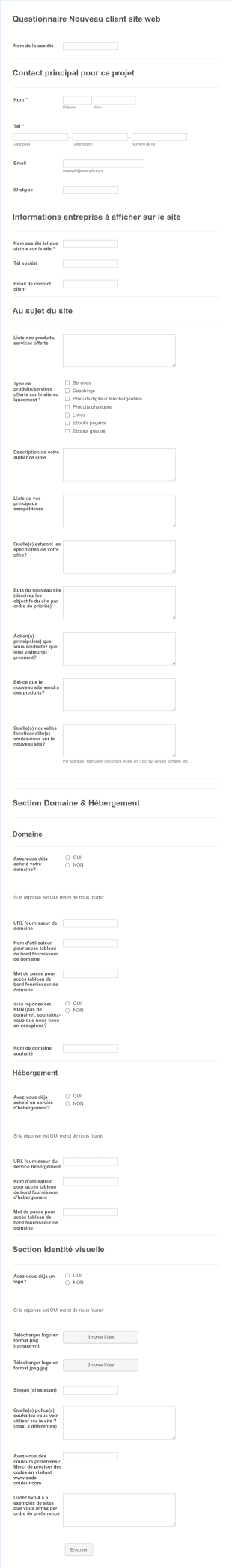Questionnaire Nouveau Client Site Web E3.0