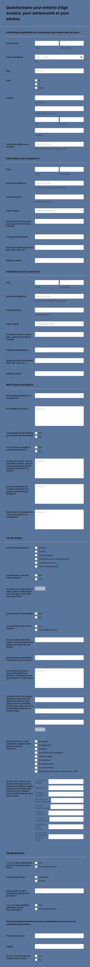 Questionnaire Pour Enfant De Plus De 6 Ans, Pour Adolescent Ou Pour Adulte