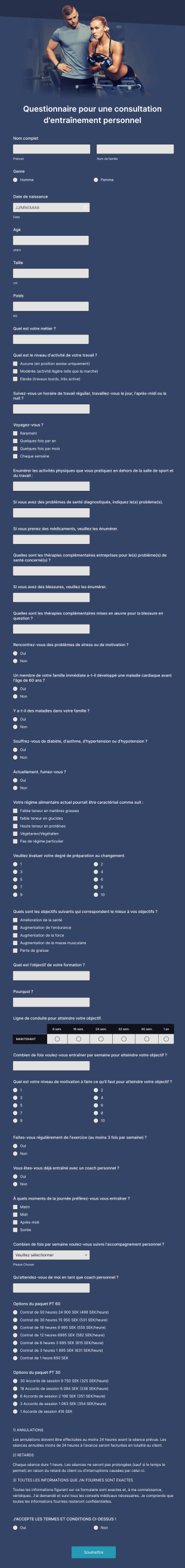 Questionnaire Pour Une Consultation D'entraînement Personnel